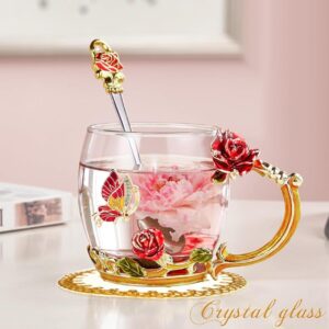 Flower Tea Glass Cup with Spoon