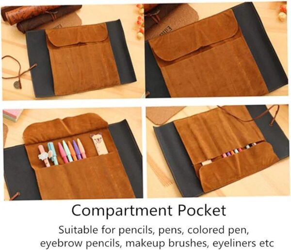 Canvas Leather Pencil Bag Roll