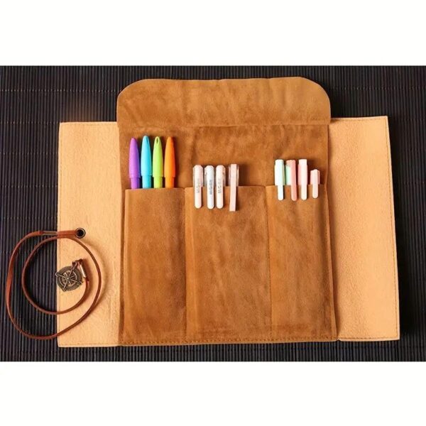 Canvas Leather Pencil Bag Roll
