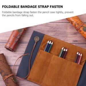 Canvas Leather Pencil Bag Roll