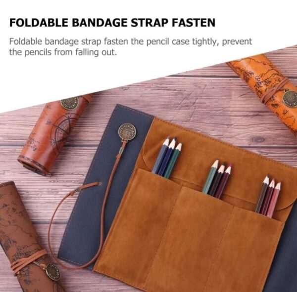 Canvas Leather Pencil Bag Roll